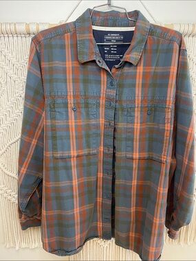 REI Women's Button-Down Plaid Shirt in Green and Orange